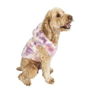 NWT Justice‎ Pet Polyester Sherpa Tie-Dye Dog Hoodie Purple Pink Size S